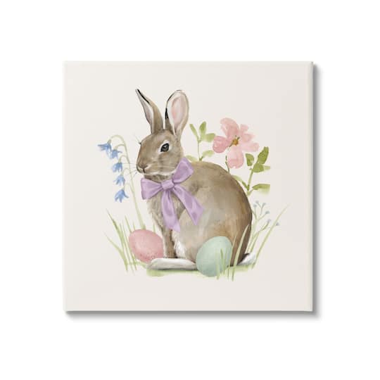 Stupell Industries Spring Bunny Rabbit Easter Eggs Blossoming Flowers Canvas Wall Art